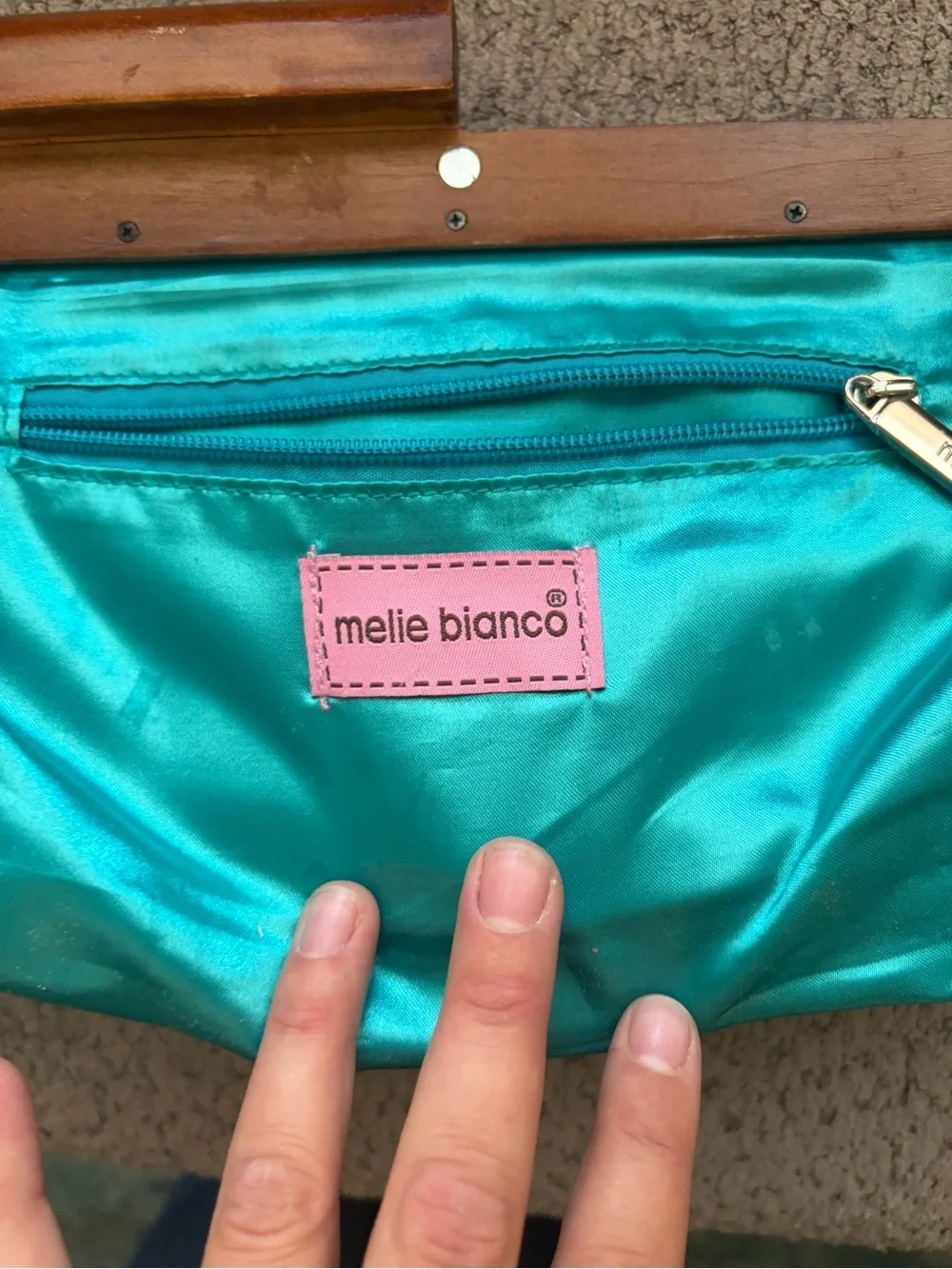Melie Bianco Teal Leather Frame Clutch vintage